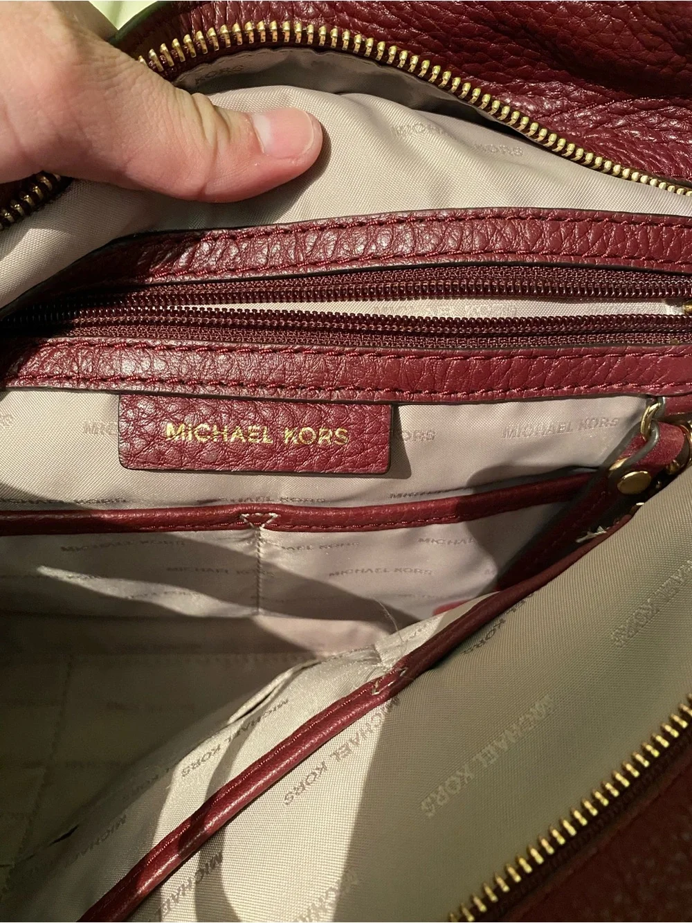 Michael Kors Burgundy Pebbled Leather Shoulder Bag with Gold Hardware